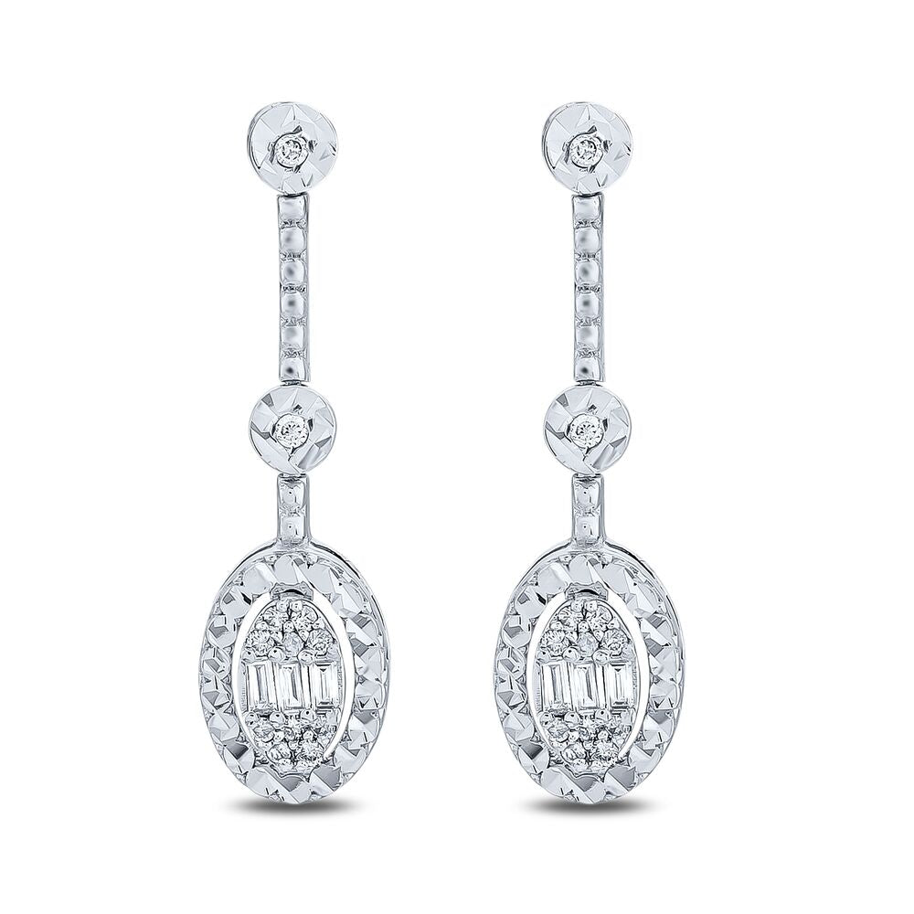 0.14 Carat Diamond Baguette Drop Earrings