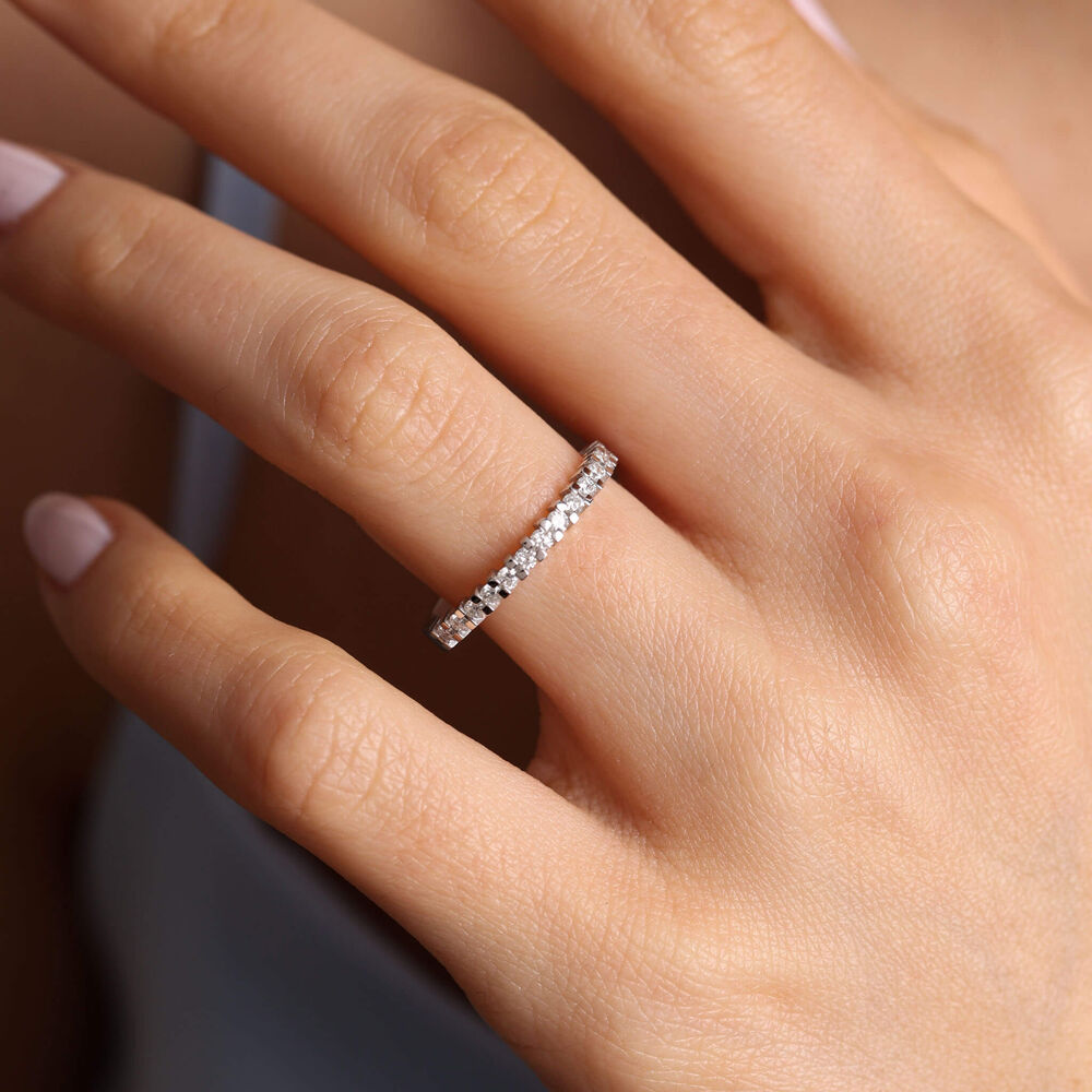 0.32 Carat Half Turn Diamond Ring 14K White Solid Gold