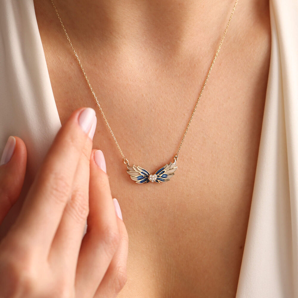 14K Solid Gold Angel Necklace Enamel