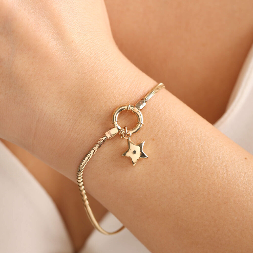14K Solid Gold Herringbone Bracelet Star Form