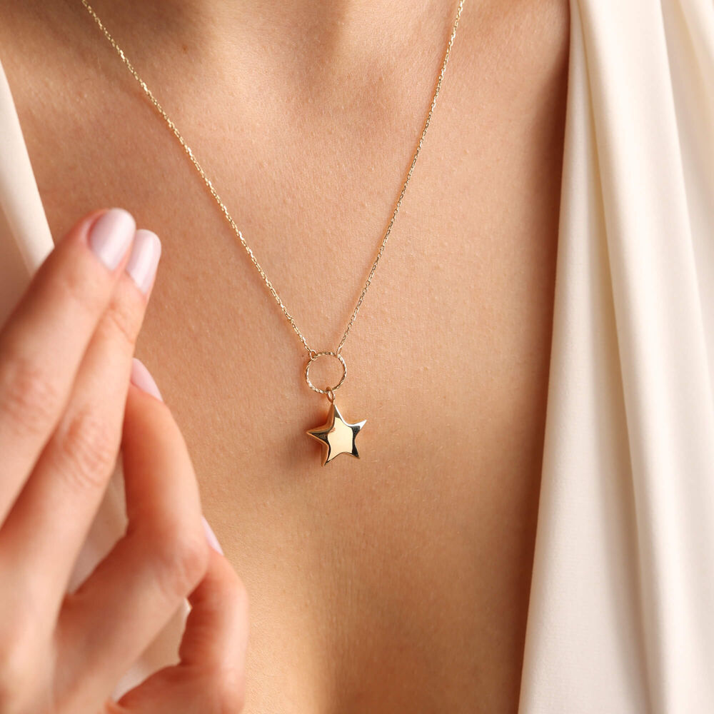 14K Solid Gold Choker Necklace Star Form