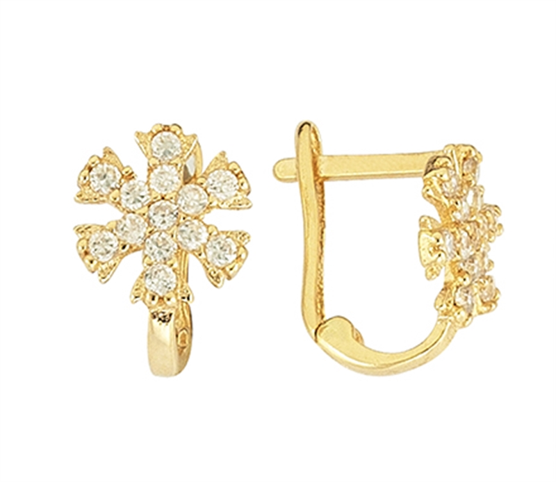 14K Solid Gold Snowflake Kids Earrings