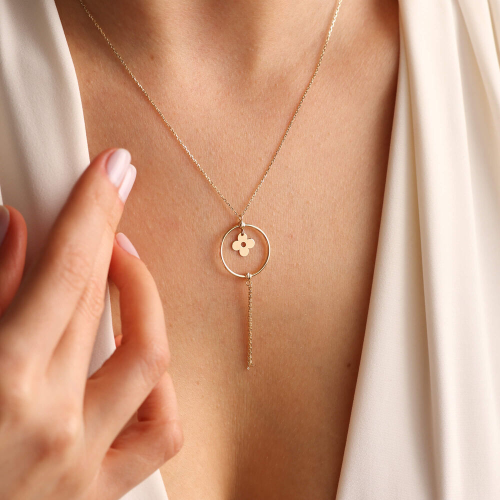 14K Solid Gold Clover Necklace