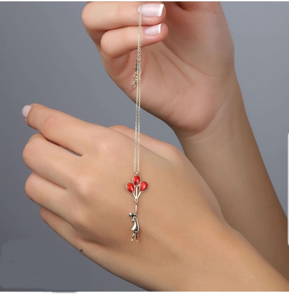 14K Balloon Girl Solid Gold Necklace Enamel