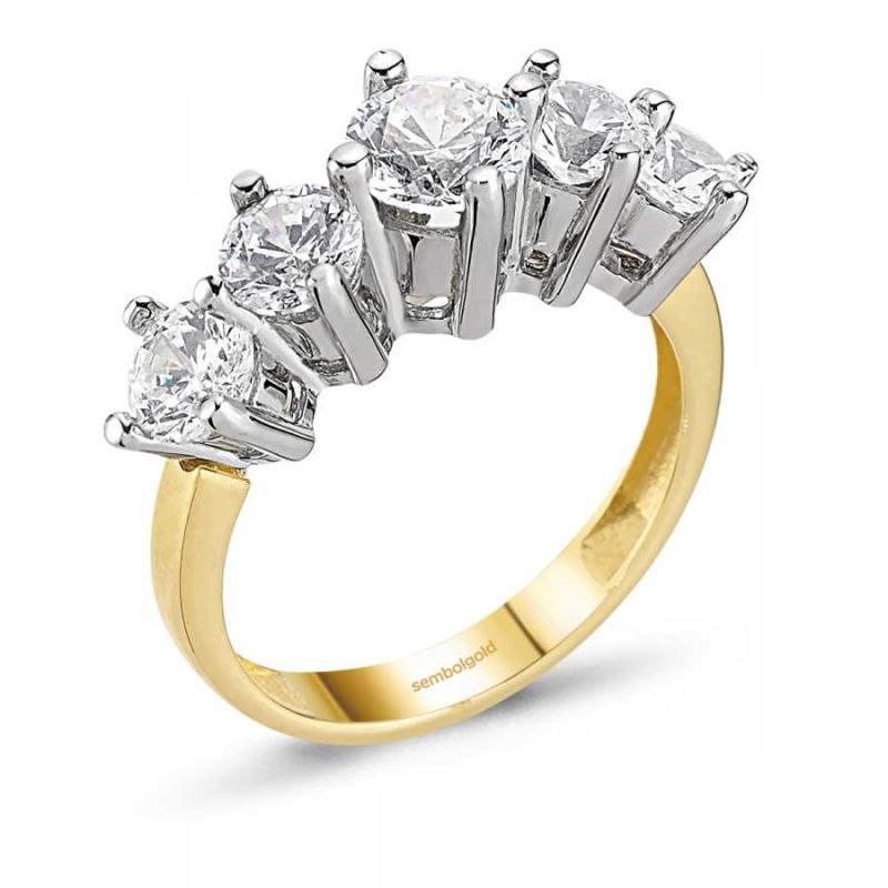 Solid Gold Five Stoness Ring