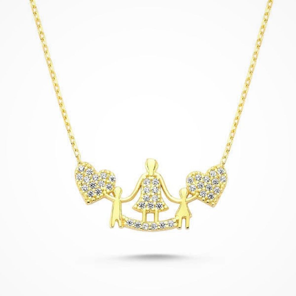 Solid Gold Mother And Kids Necklace