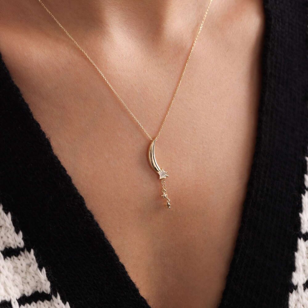 Solid Gold Moon Star Necklace