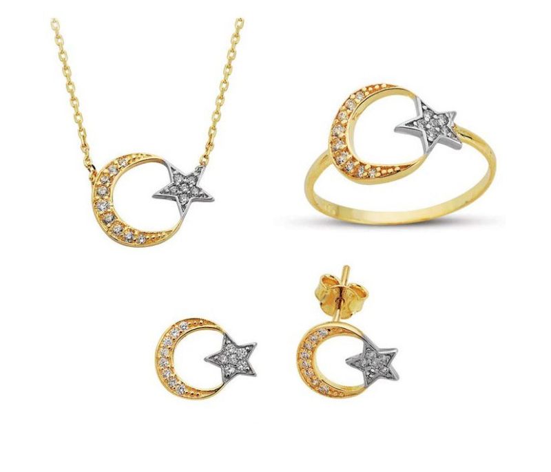 Solid Gold Moon Star Three Set