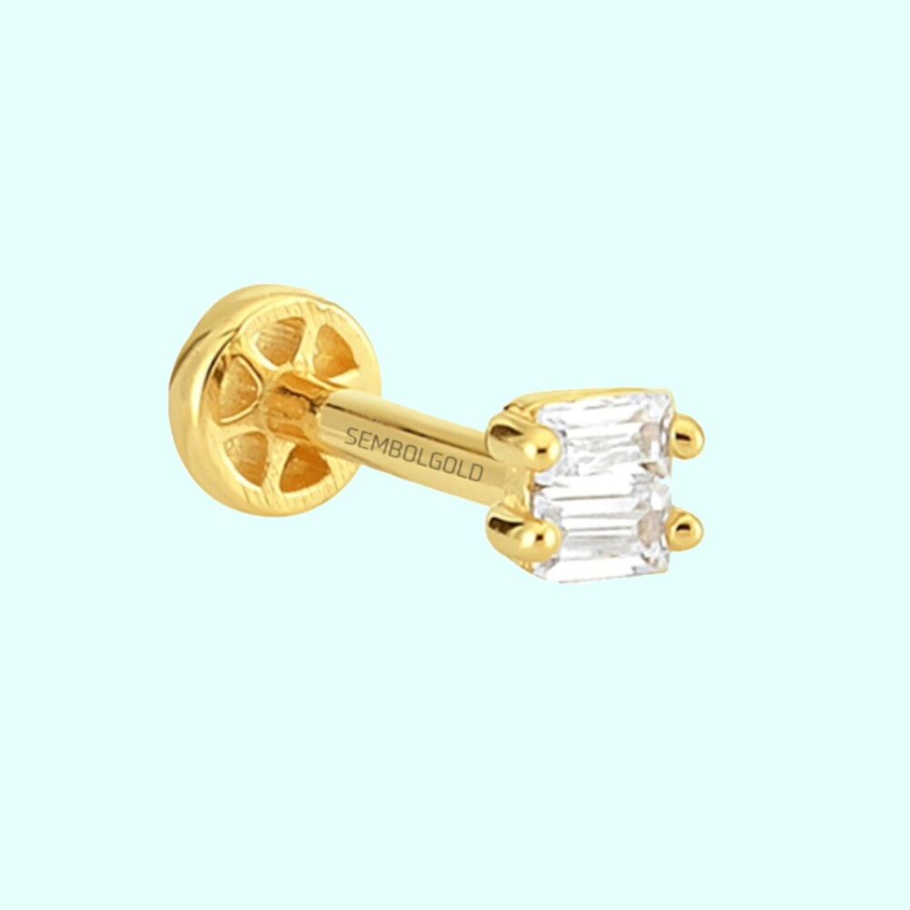 Solid Gold Baguette Tragus Piercing 14K