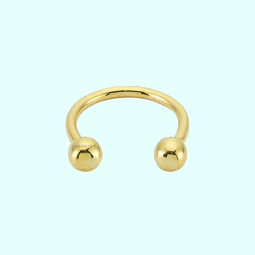 Solid Gold Half Hoop Ear Piercing 14K Simple Ball