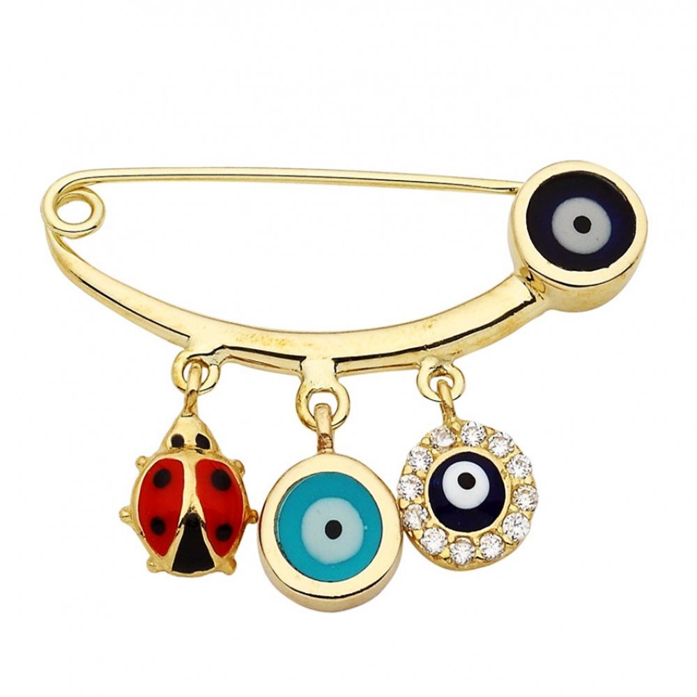 Solid Gold Safety Pin Enamel Three Unisex