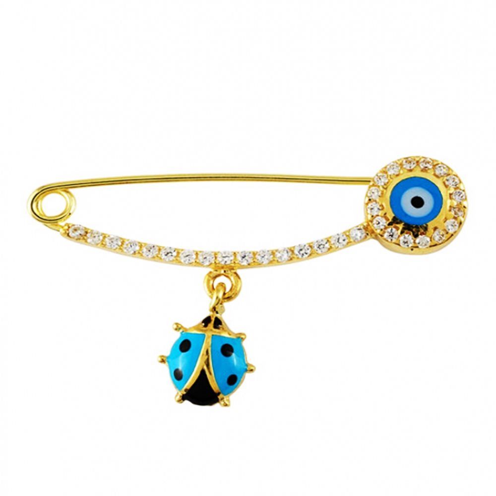 Solid Gold Safety Pin Ladybug Blue Enamel Kids