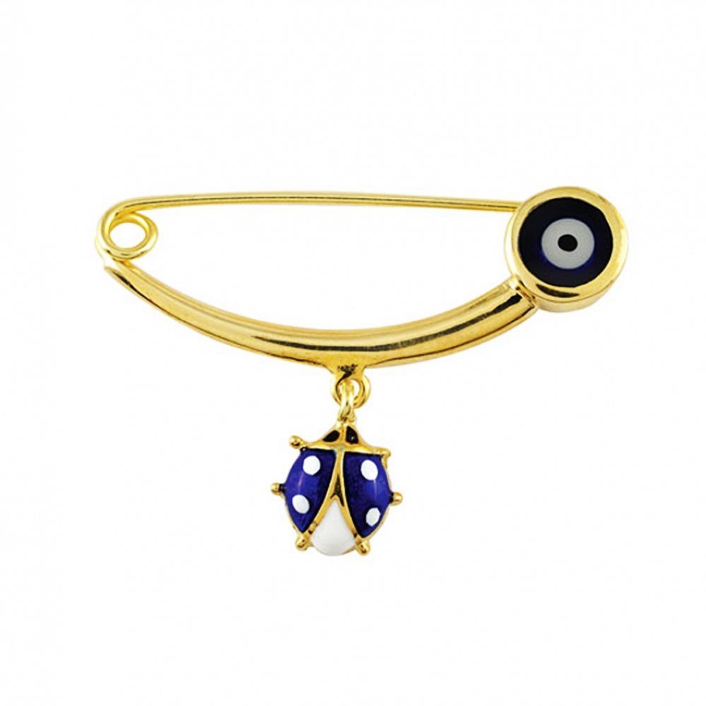 Solid Gold Safety Pin Ladybug Blue Enamel Girls