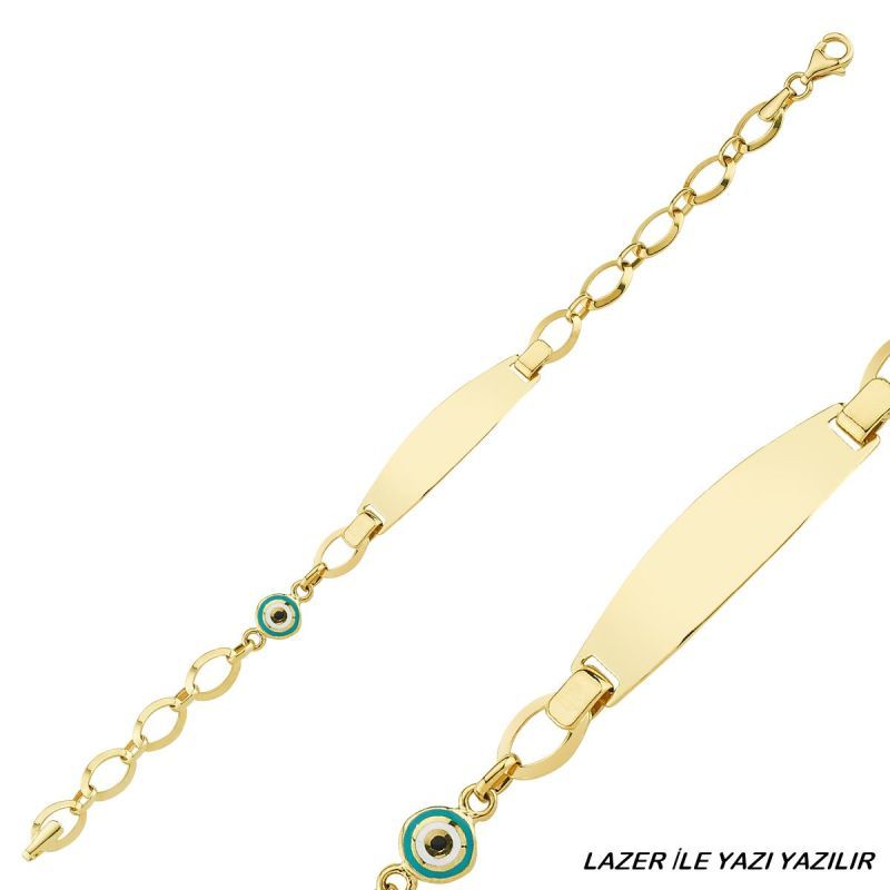 Solid Gold Kids Name Bracelet 14K Evil Eye