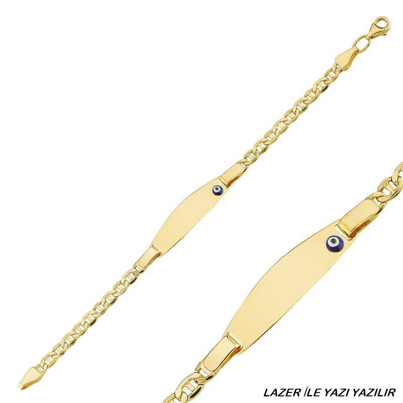 Solid Gold Kids Name Bracelet 14K Evil Eye