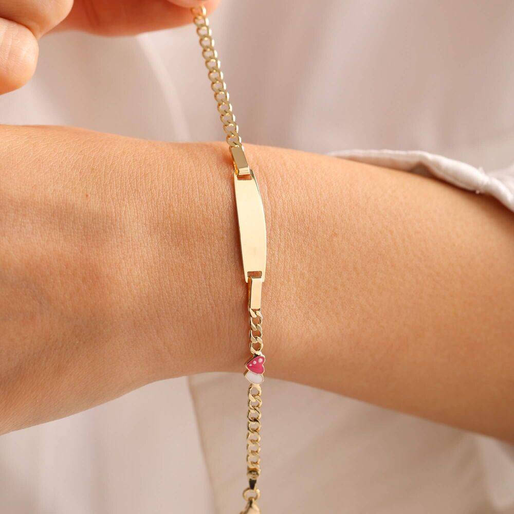 Solid Gold Kids Name Bracelet Heart Form Enamel