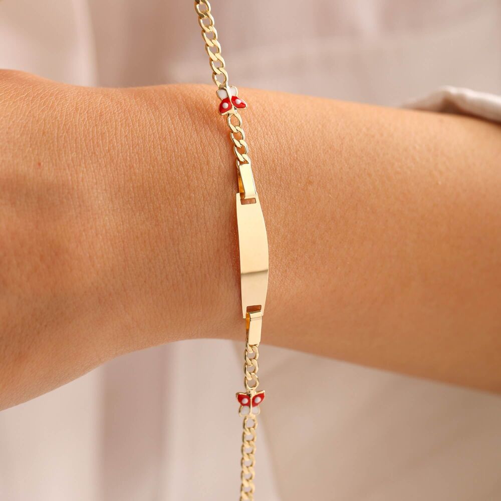 Solid Gold Kids Name Bracelet Butterfly Form Enamel