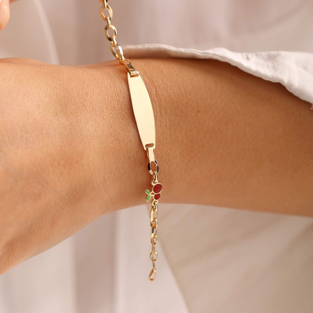 Solid Gold Kids Name Bracelet Cherry Form Enamel