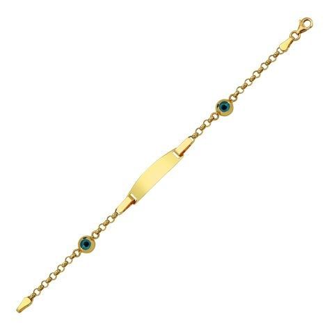 Solid Gold Kids Name Bracelet Double Evil Eye