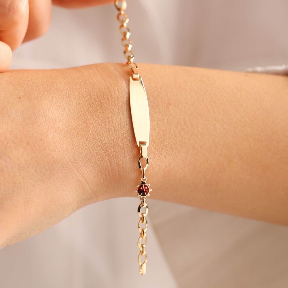Solid Gold Kids Name Bracelet Ladybug Form Spotted