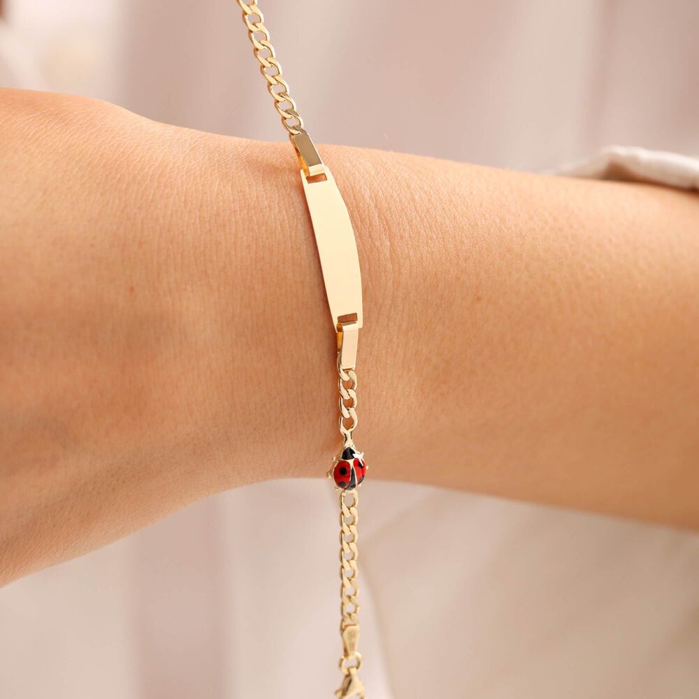 Solid Gold Kids Name Bracelet Ladybug Form Red