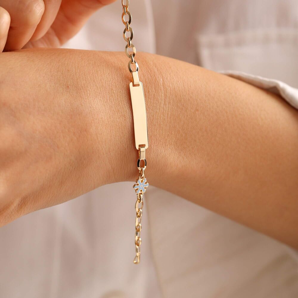 Solid Gold Kids Name Bracelet Snowflake Form Enamel