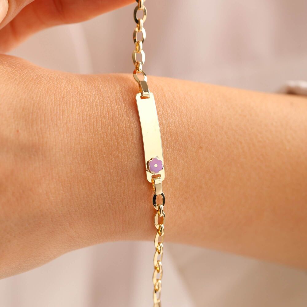 Solid Gold Kids Name Bracelet Clover Form Enamel