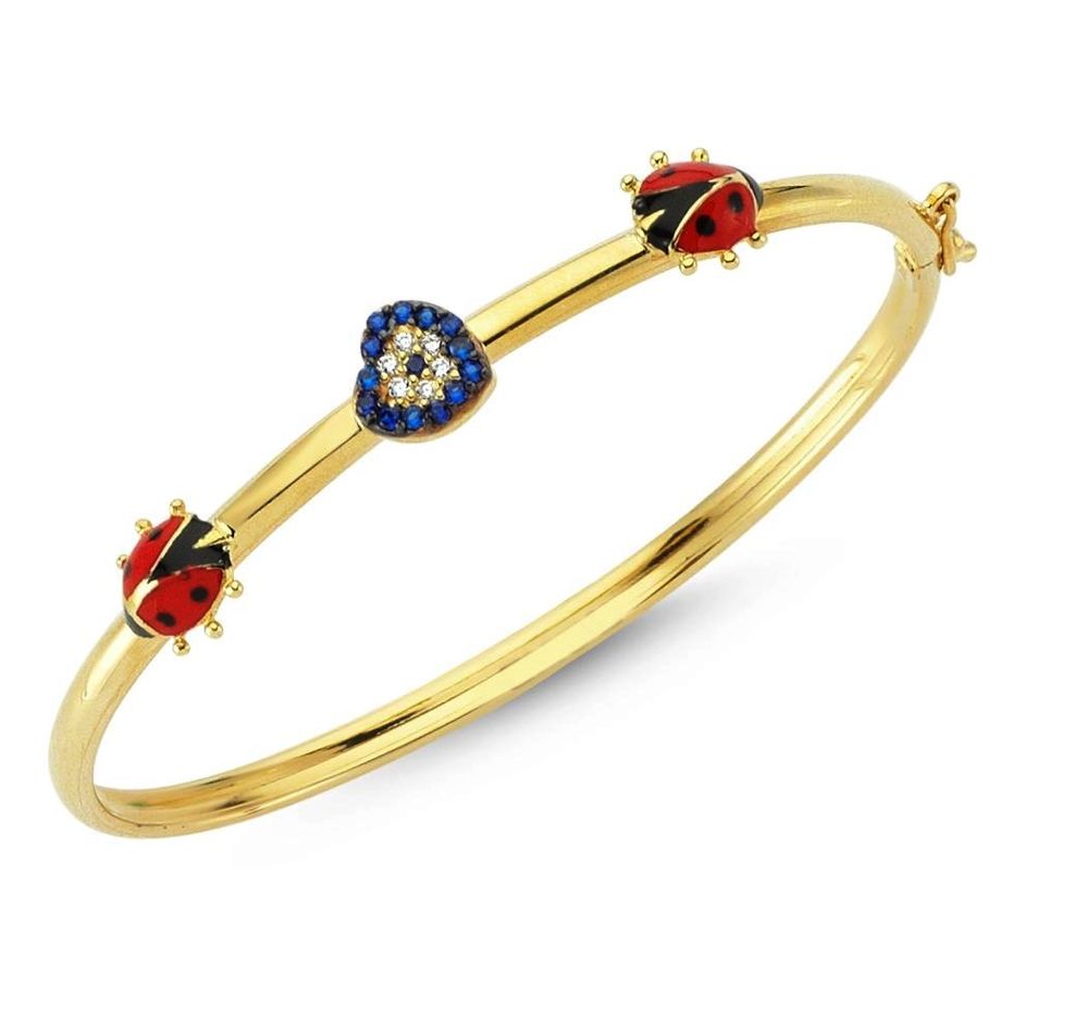 Solid Gold Kids Bracelet Ladybug And Evil Eye