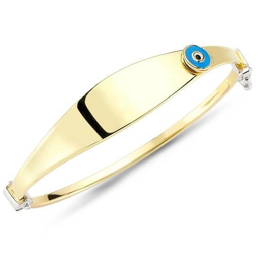 Solid Gold Kids Bracelet Blue Enamel Evil Eye