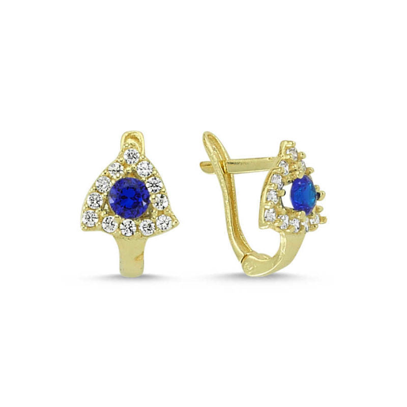 Solid Gold Kids Earrings 14K J Model With Gemstone