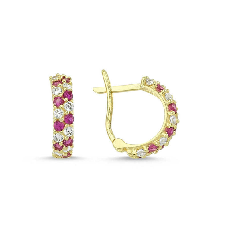 Solid Gold Kids Earrings 14K J Model With Gemstone