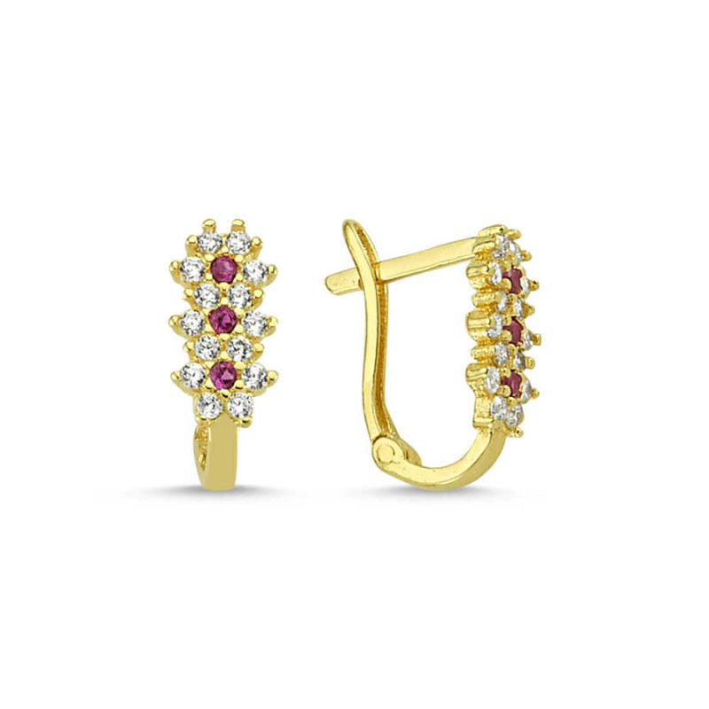 Solid Gold Kids Earrings 14K J Model With Gemstone