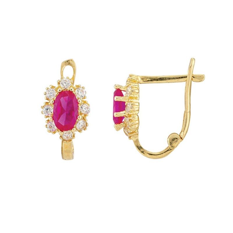 Solid Gold Kids Earrings 14K Ruby Gemstone