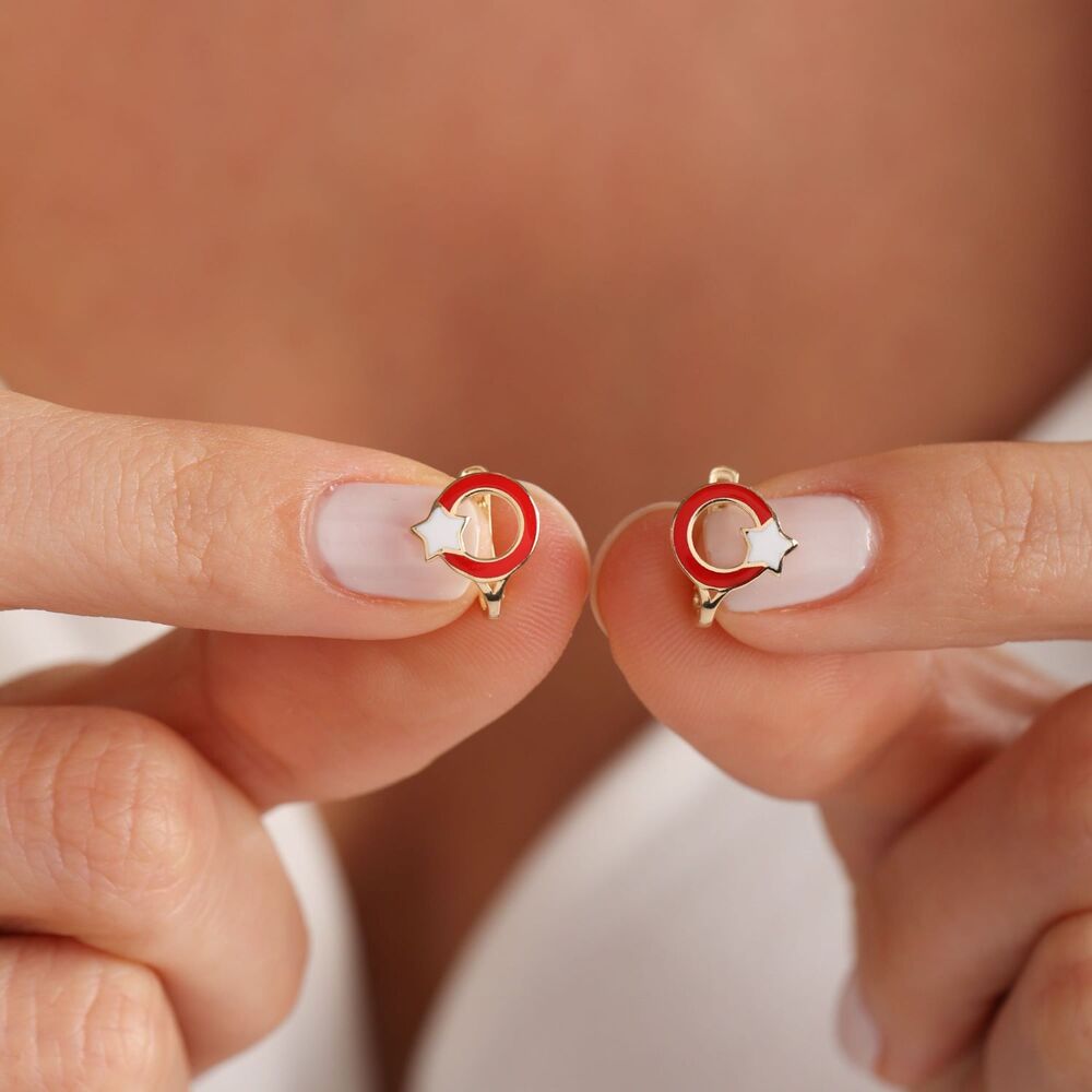 Solid Gold Kids Earrings Moon Star