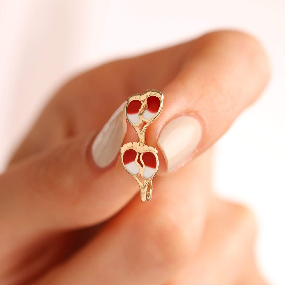 Solid Gold Kids Earrings Footprint Enamel