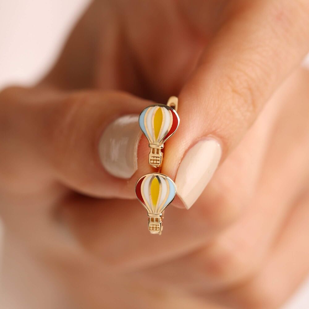 Solid Gold Kids Earrings Balloon Enamel