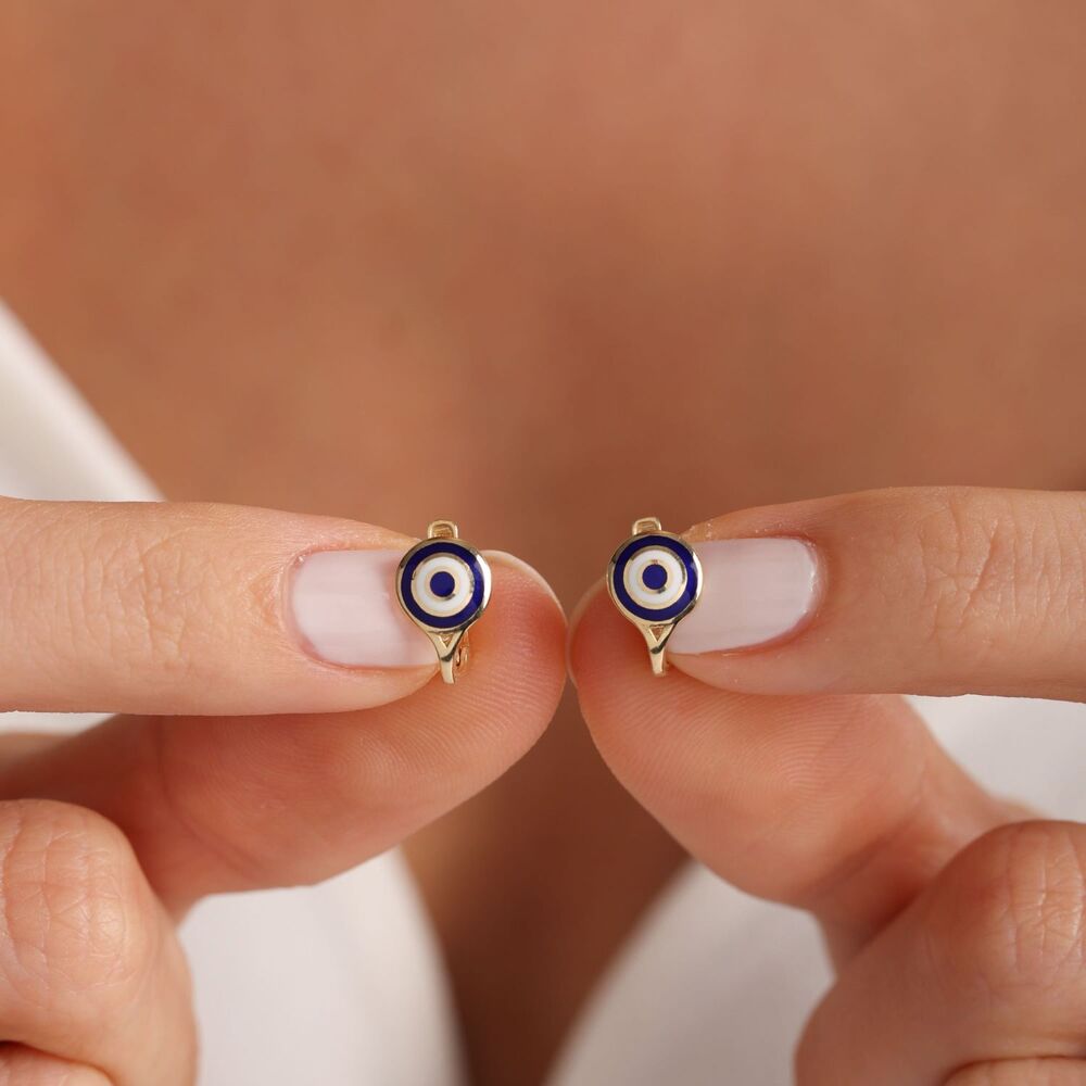Solid Gold Kids Earrings Evil Eye