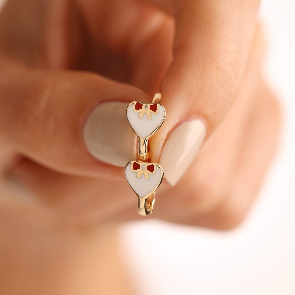 Solid Gold Kids Earrings Heart Enamel