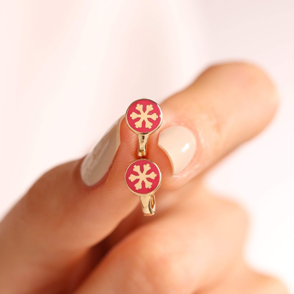 Solid Gold Kids Earrings Snowflake Enamel