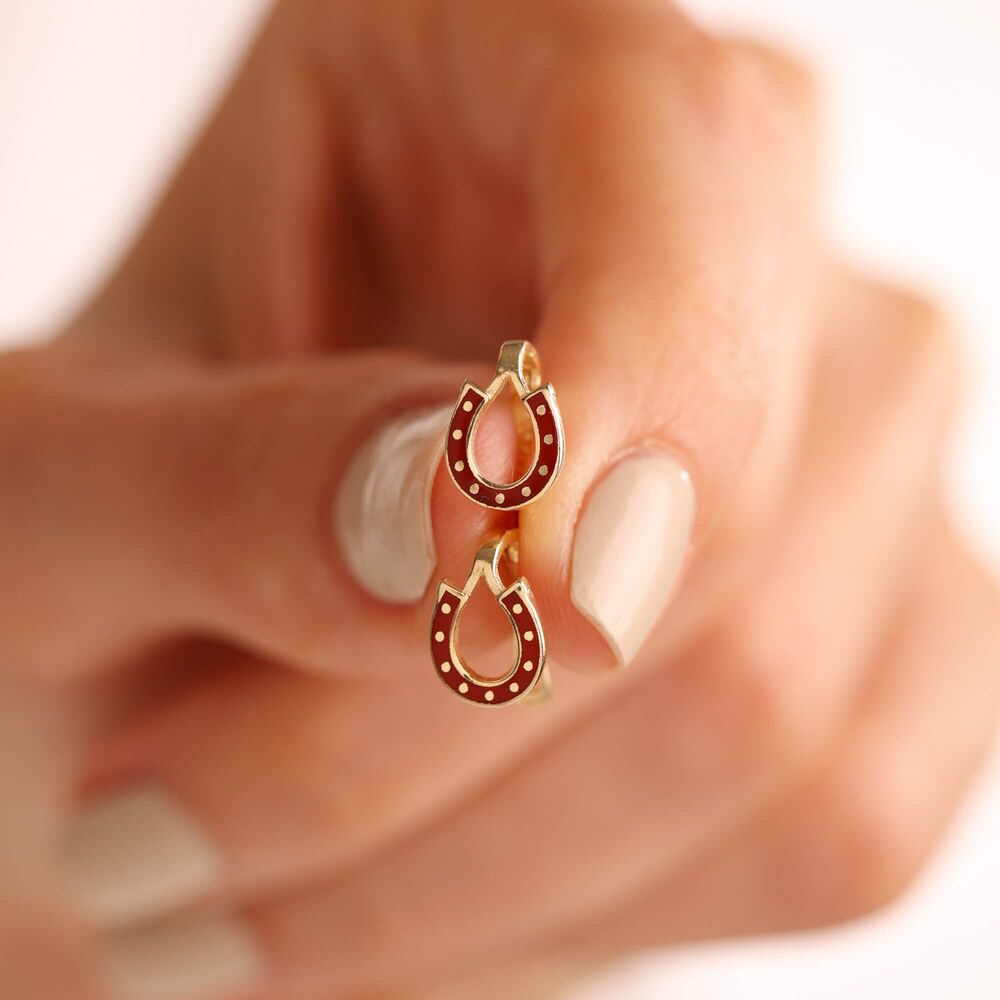 Solid Gold Kids Earrings Horseshoe Enamel