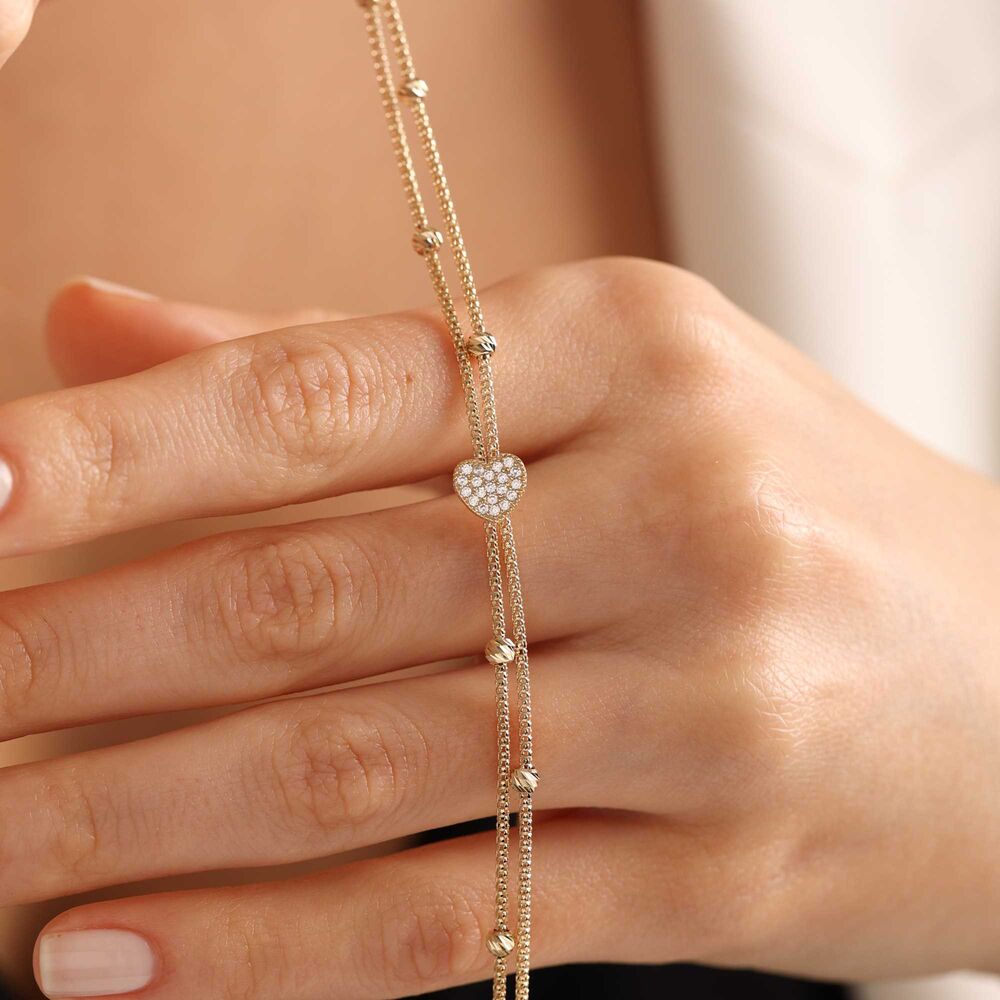 Solid Gold Dorica Bracelet Two Rows Heart Form
