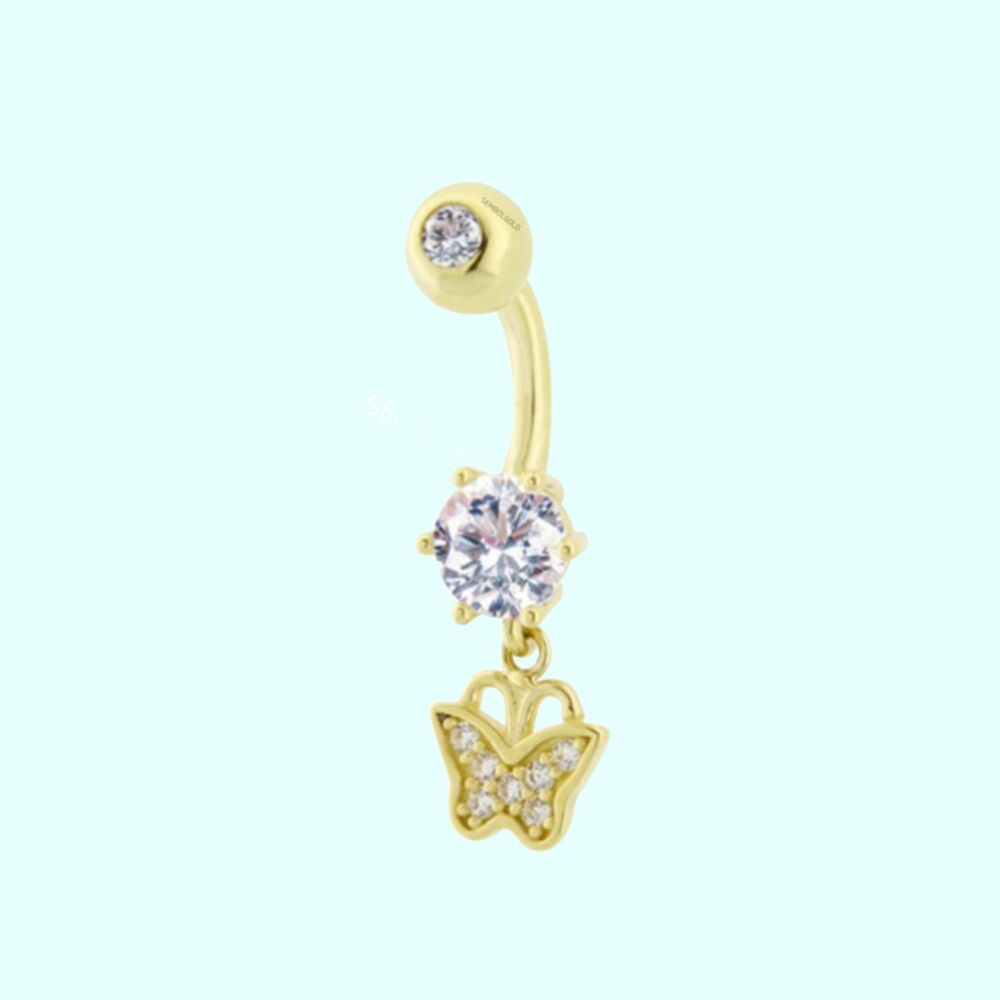 Solid Gold Belly Piercing 14K Dangle Butterfly