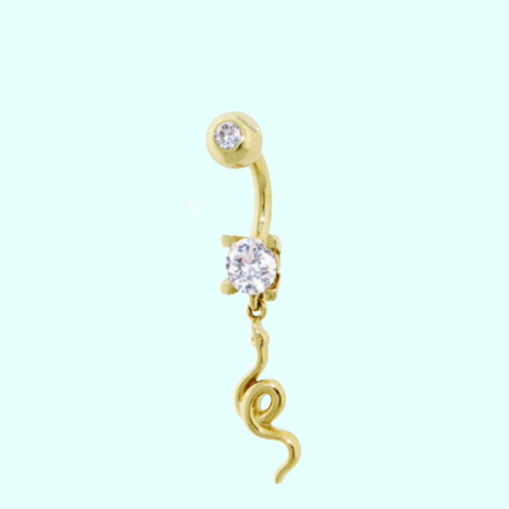Solid Gold Belly Piercing 14K Dangle Snake