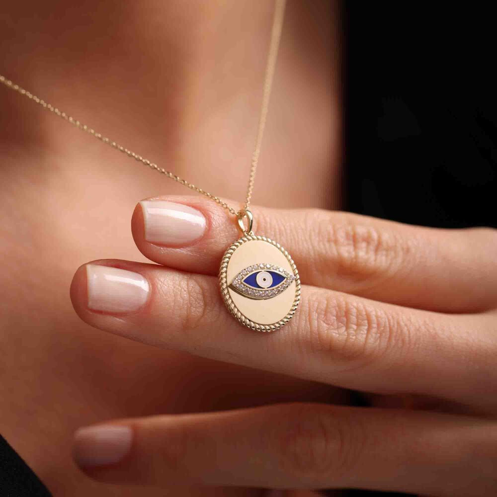 Solid Gold Evil Eye Necklace Locket