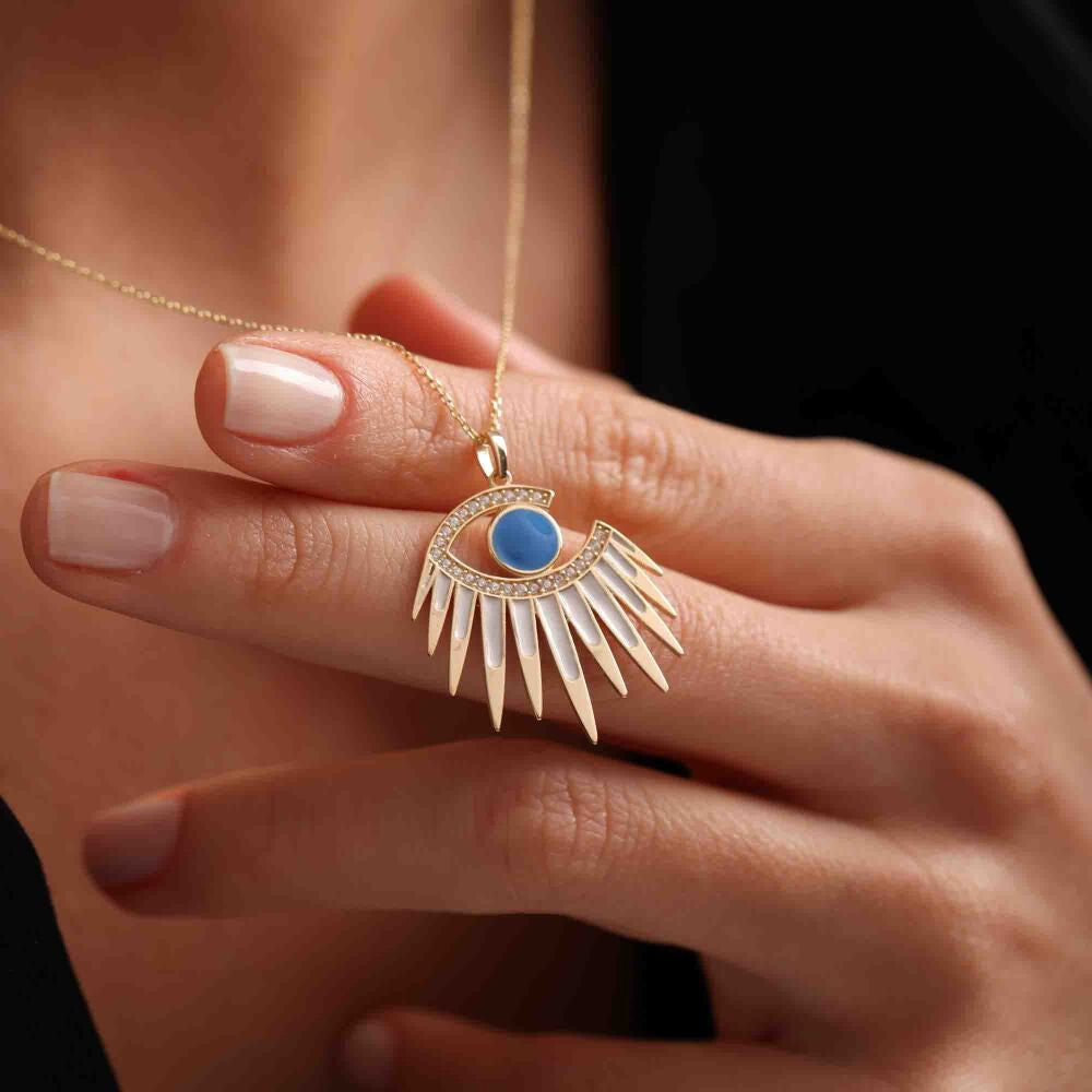 Solid Gold Evil Eye Necklace Enamel