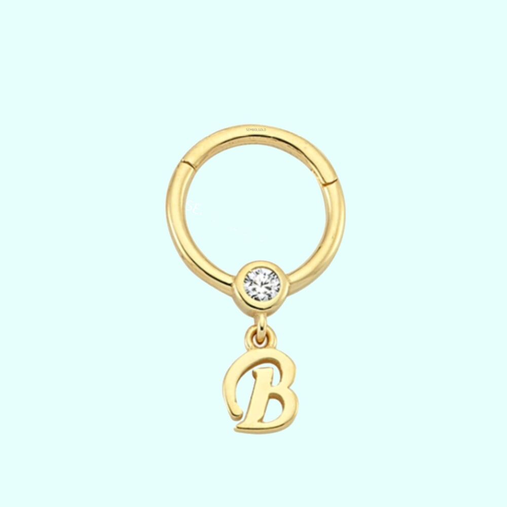 Solid Gold Hoop Piercing Initial 14K