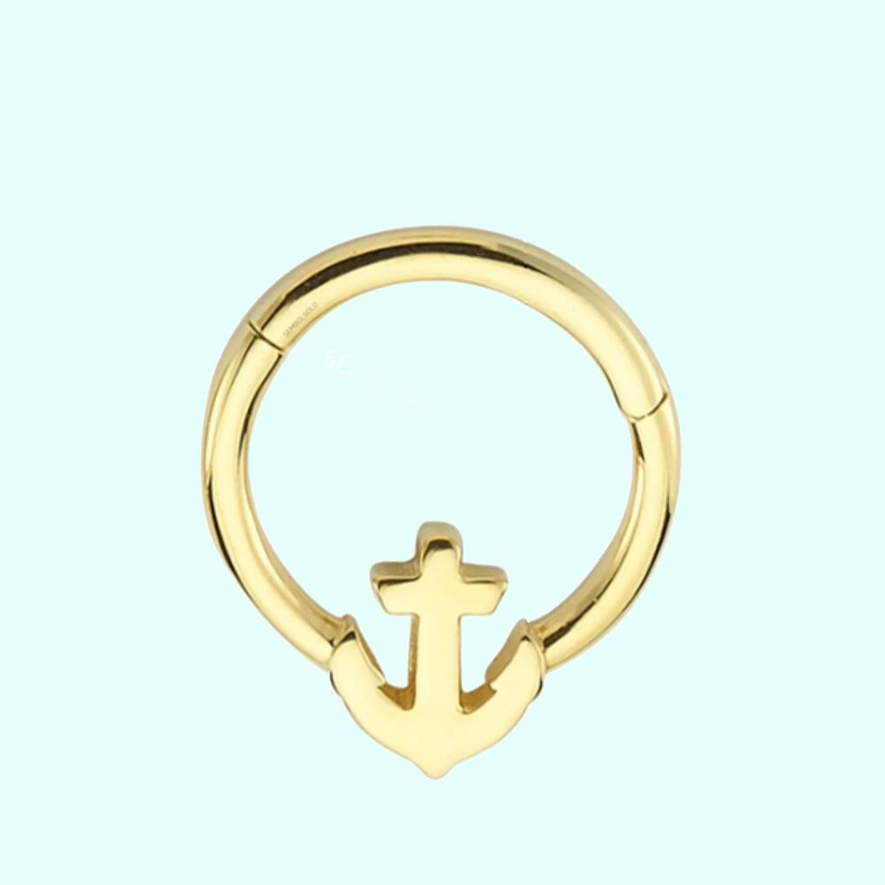 Solid Gold Hoop Piercing Anchor 14K