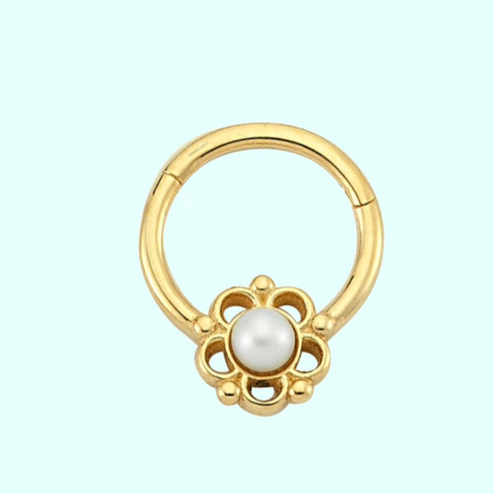 Solid Gold Hoop Piercing Pearl Form 14K