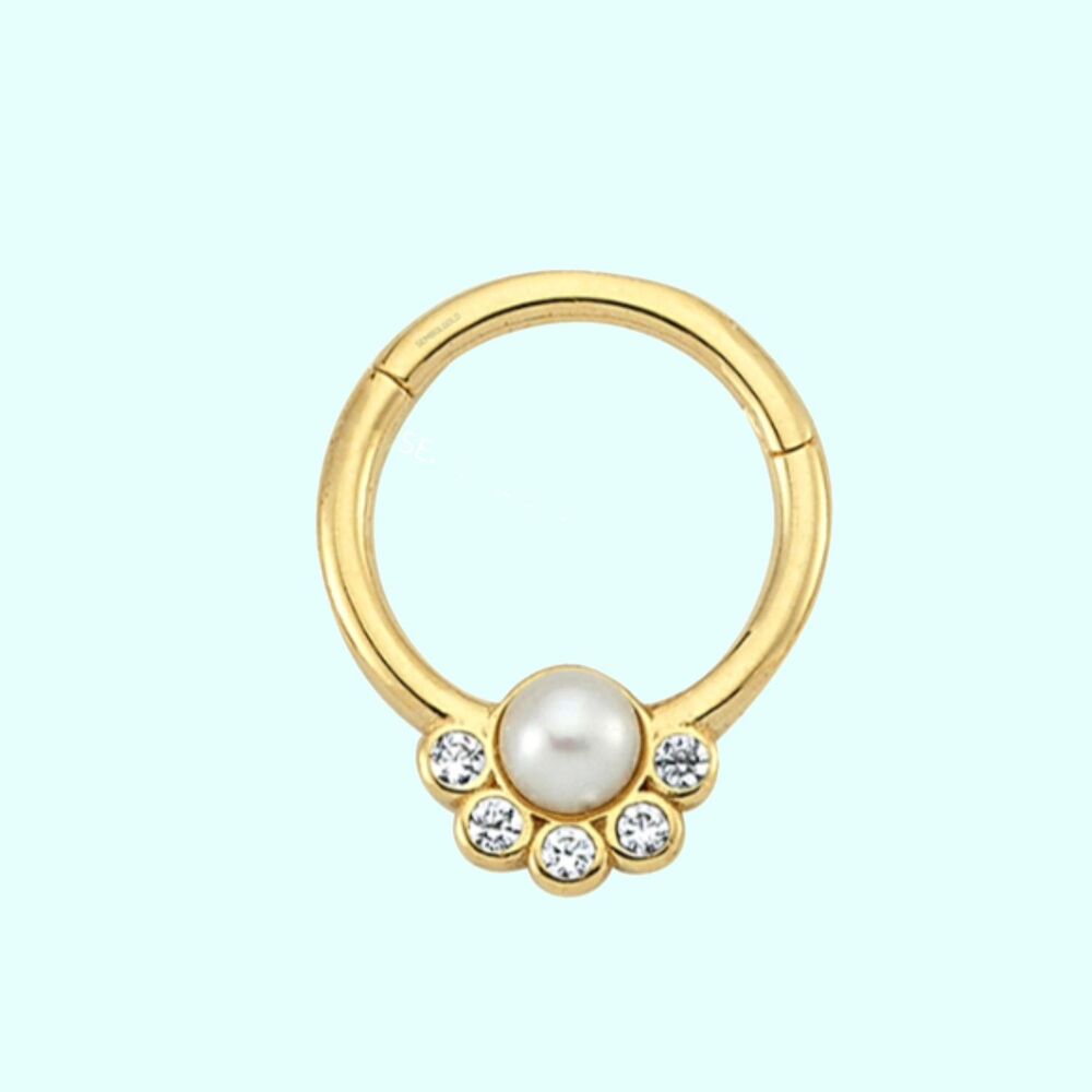 Solid Gold Hoop Piercing Pearl Form 14K