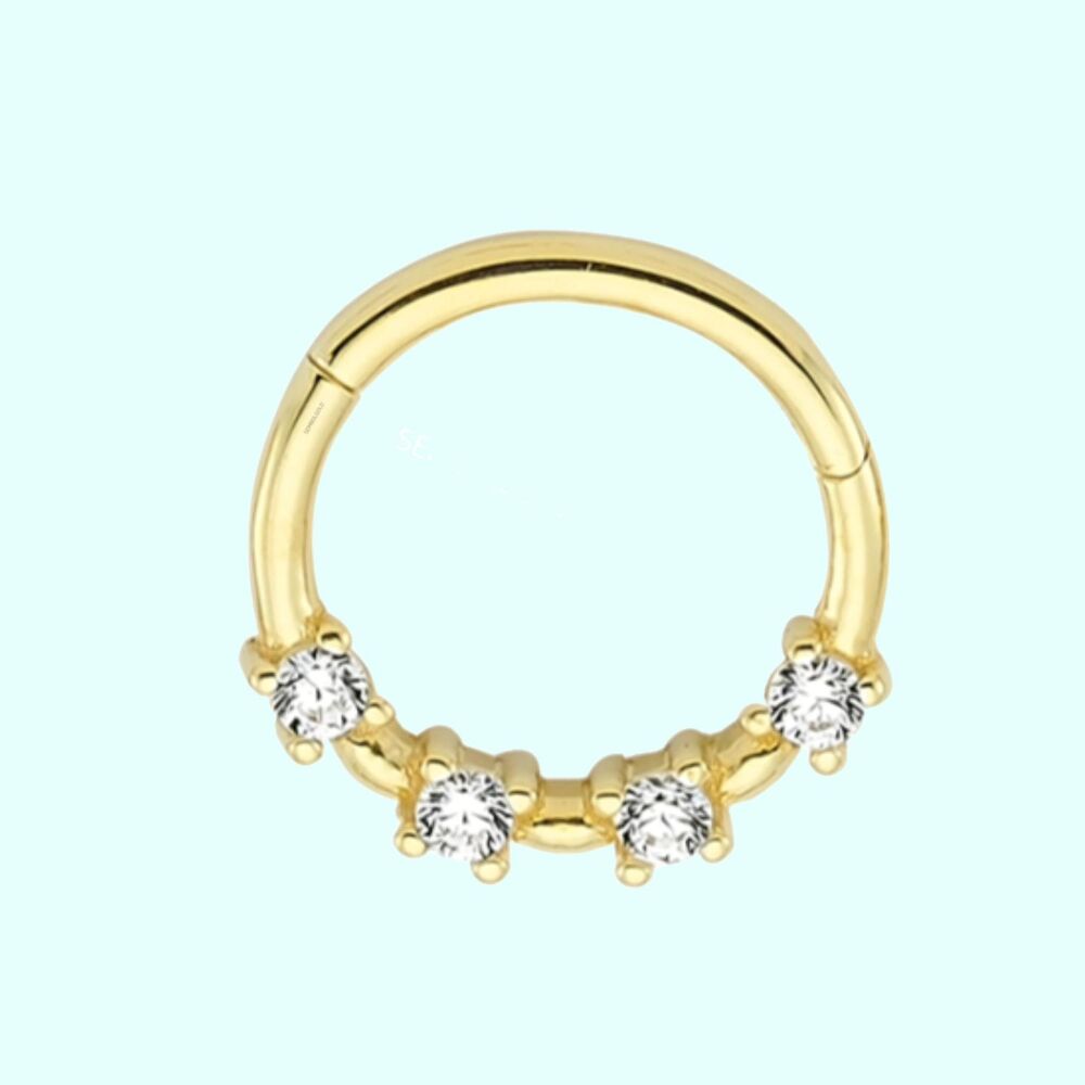 Solid Gold Hoop Piercing With Gemstone 14K